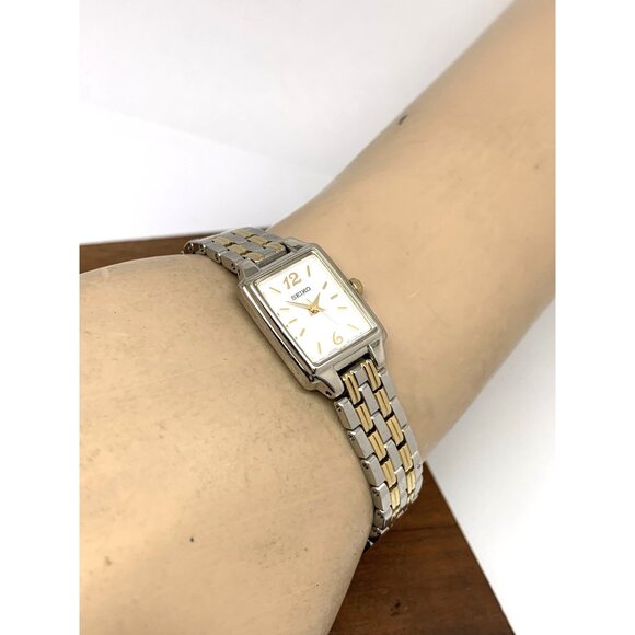 Seiko Women's Watch SXGL59 Quartz Petite Tank Rectangle White Dial 2-Tone Steel - Picture 6 of 14